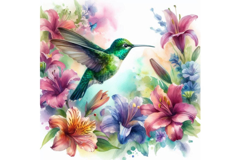 bundle-of-hummingbird-flying-around-flowers