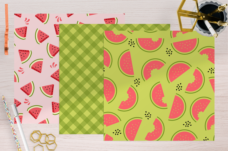 pink-watermelon-color-flat-digital-papers-fruit-pattern-bundle