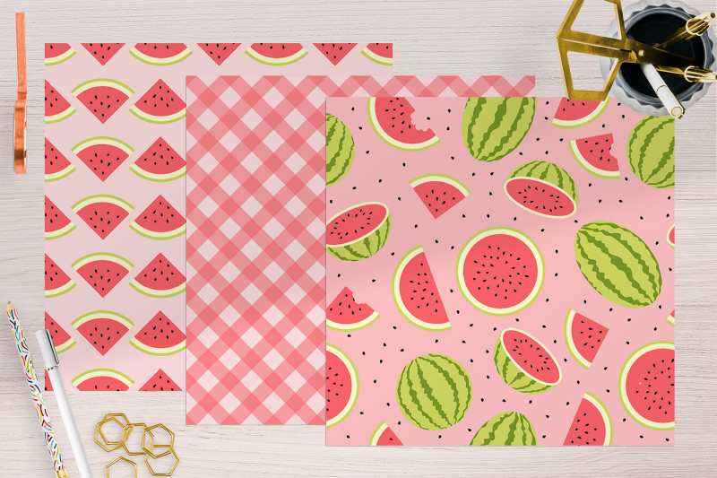 pink-watermelon-color-flat-digital-papers-fruit-pattern-bundle