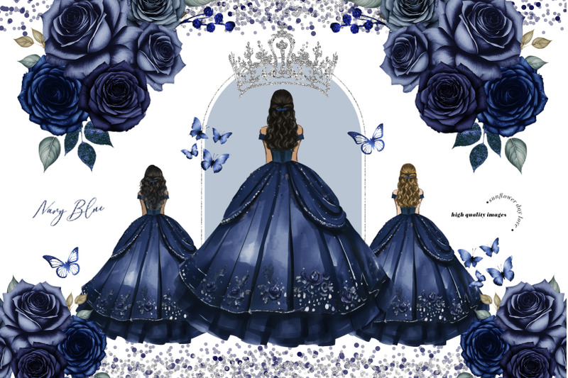 navy-blue-princess-dress-butterfly-floral-clipart