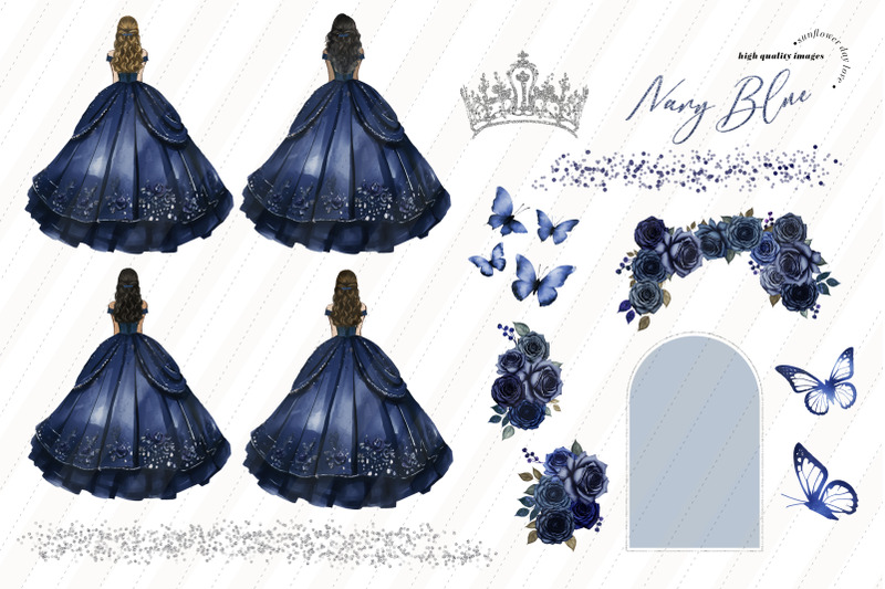 navy-blue-princess-dress-butterfly-floral-clipart