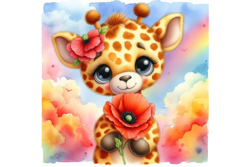 bundle-of-cute-teddy-giraffe-holding-a-red-poppy