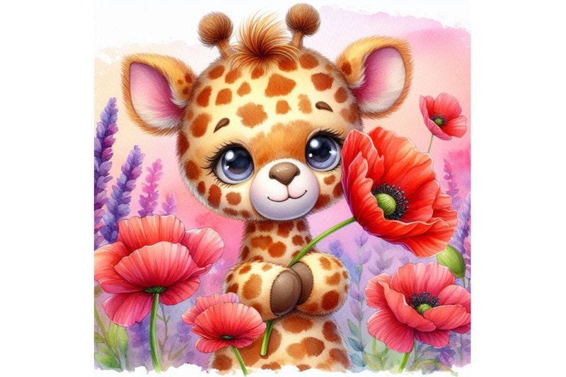 bundle-of-cute-teddy-giraffe-holding-a-red-poppy