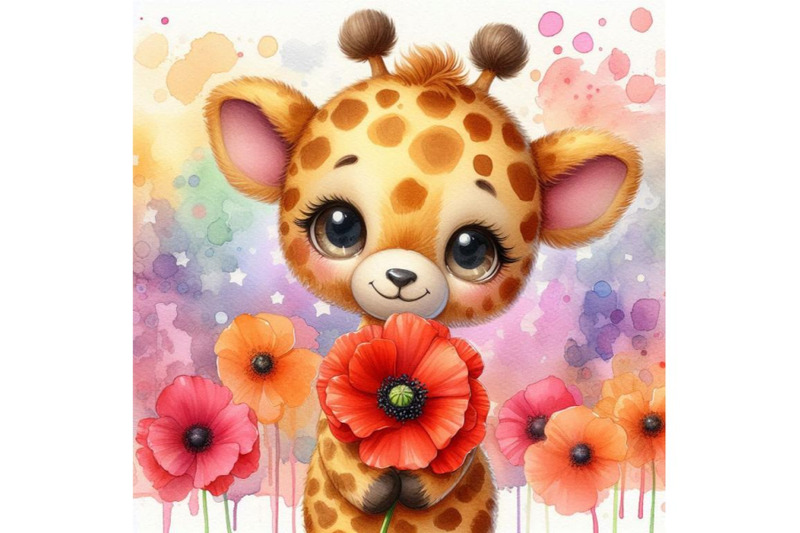 bundle-of-cute-teddy-giraffe-holding-a-red-poppy