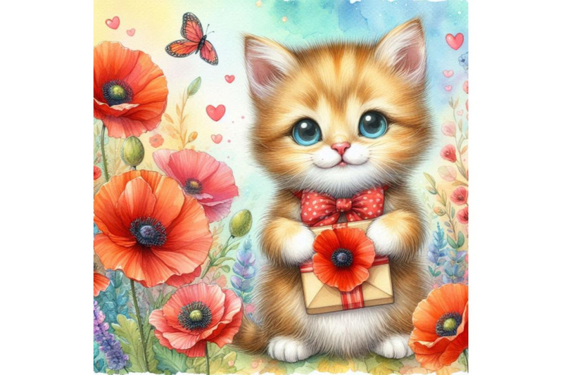 bundle-of-cute-cat-holding-a-red-poppy