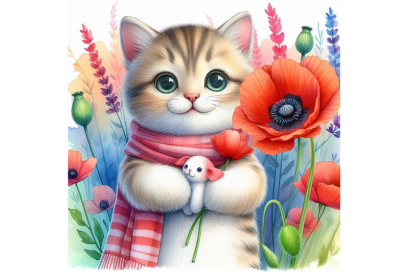 bundle-of-cute-cat-holding-a-red-poppy