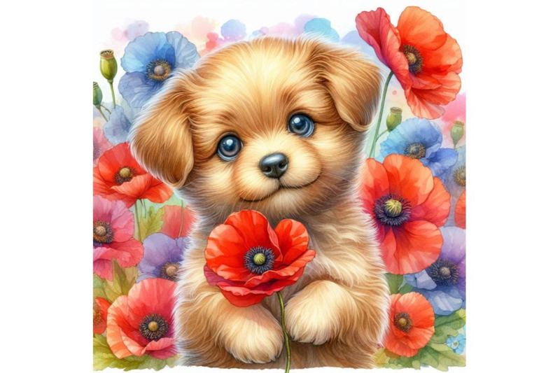 bundle-of-cute-dog-holding-a-red-poppy