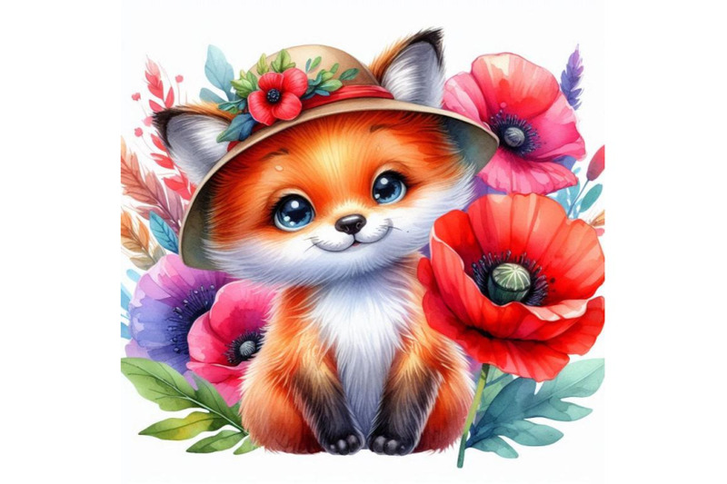 bundle-of-cute-fox-holding-a-red-poppy