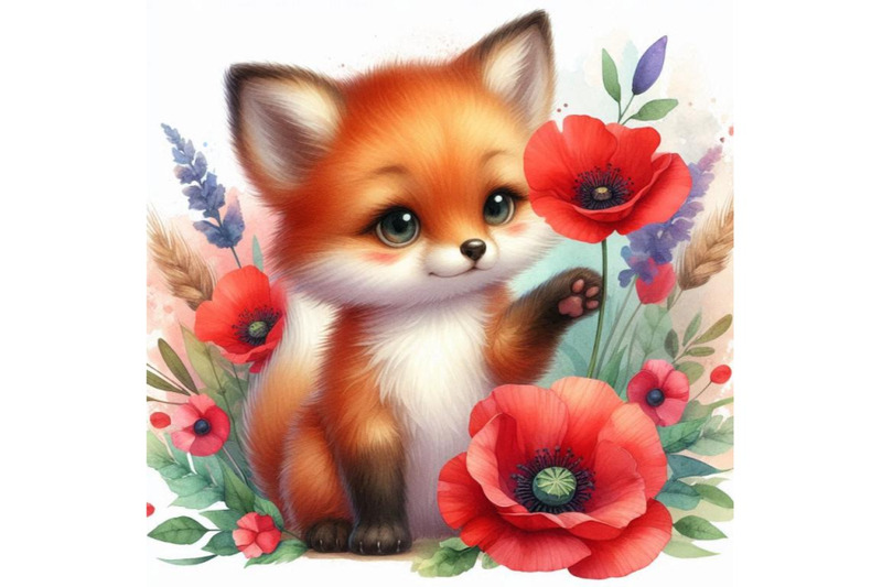 bundle-of-cute-fox-holding-a-red-poppy