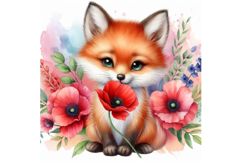 bundle-of-cute-fox-holding-a-red-poppy