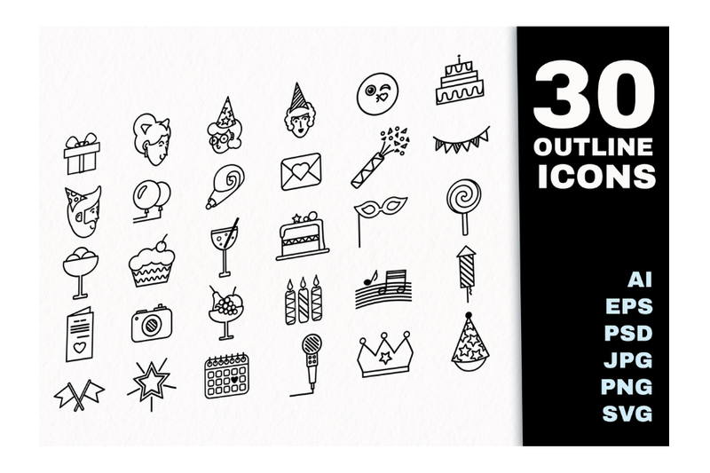 vector-outline-party-event-icons-set