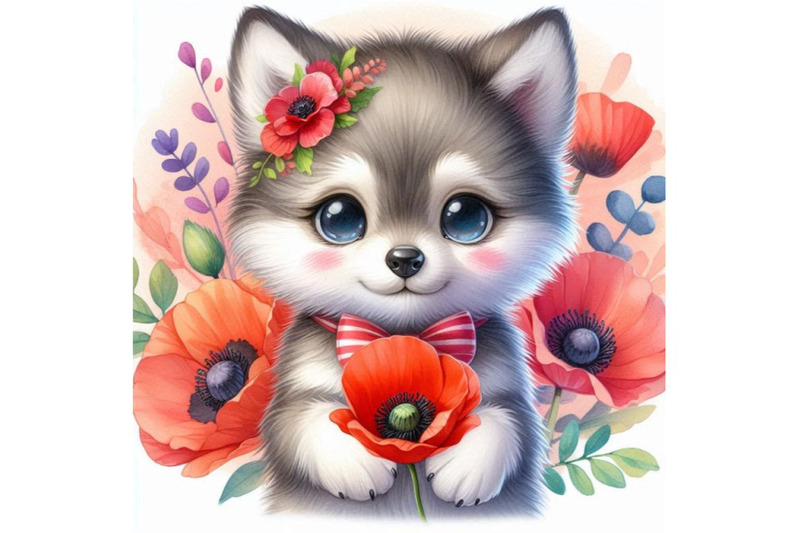 bundle-of-cute-wolf-holding-a-red-poppy