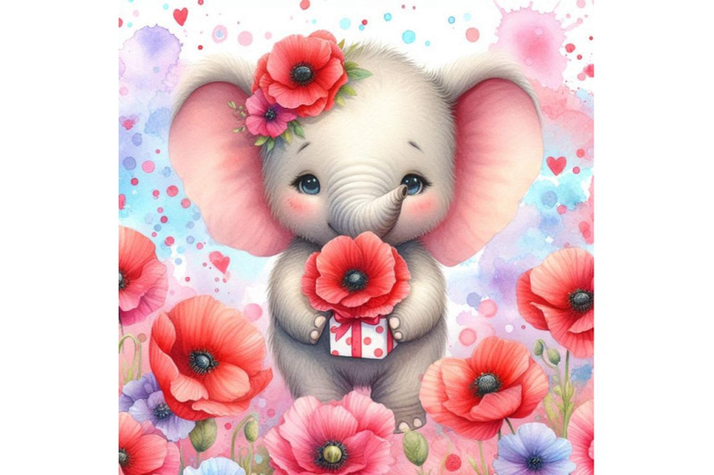 bundle-of-cute-elephant-holding-a-red-poppy