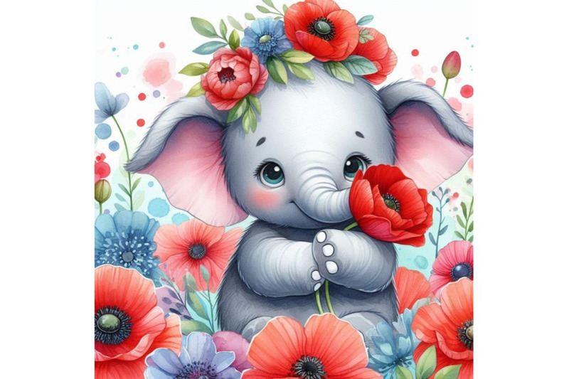 bundle-of-cute-elephant-holding-a-red-poppy