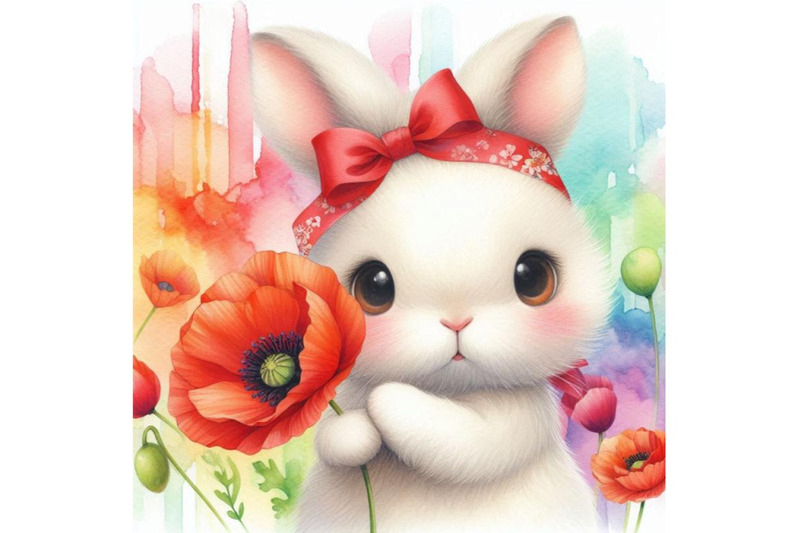 bundle-of-cute-bunny-holding-a-red-poppy