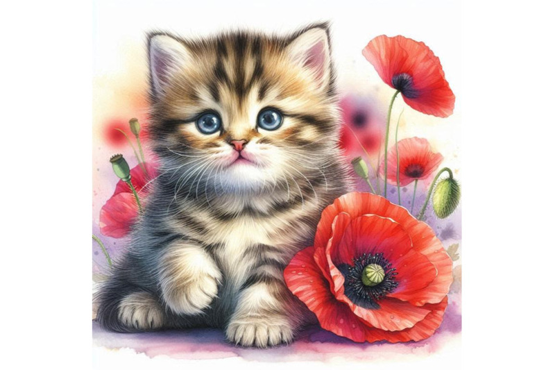 bundle-of-cute-kitten-holding-a-red-poppy