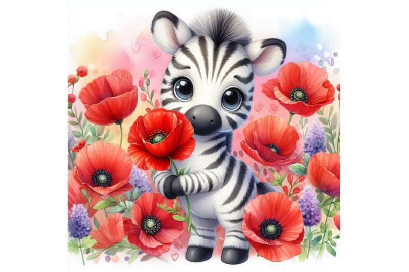 bundle-of-cute-zebra-holding-a-red-poppy