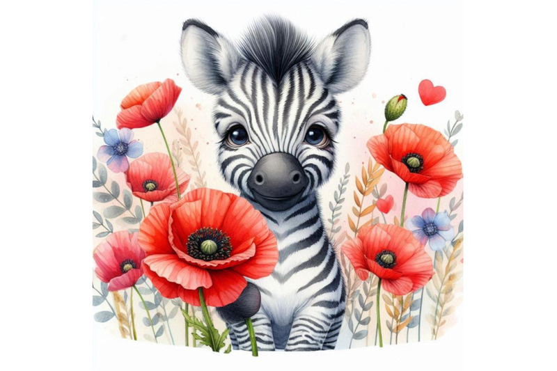 bundle-of-cute-zebra-holding-a-red-poppy