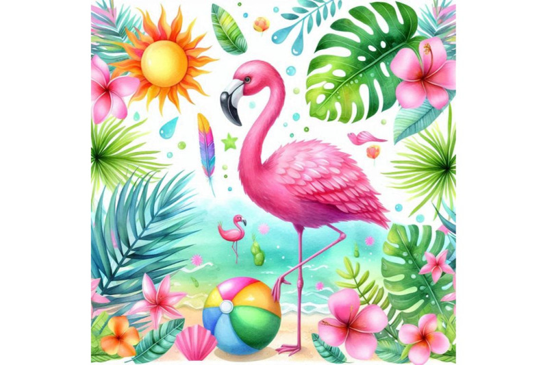 bundle-of-cute-flamingo-with-tropical-summer