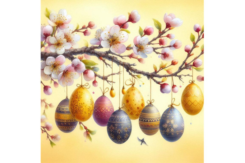 bundle-of-easter-eggs-hanging-on-plum-branch