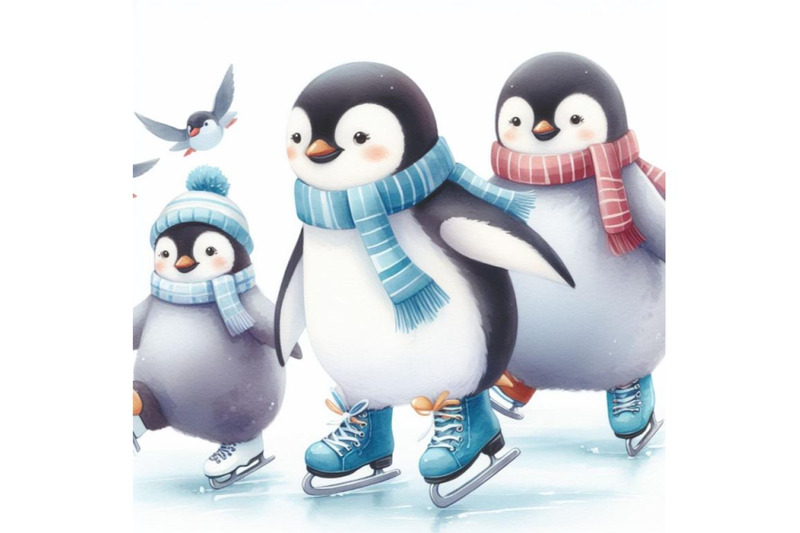 bundle-of-penguins-ice-skating