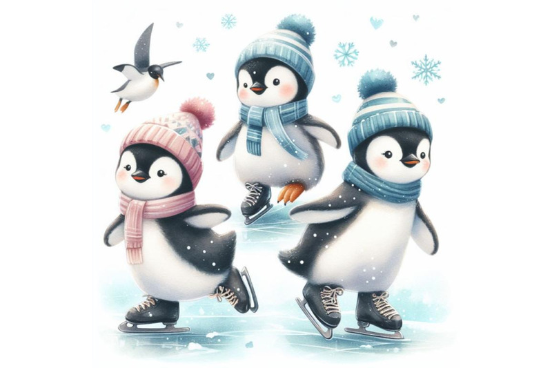 bundle-of-penguins-ice-skating