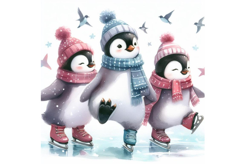 bundle-of-penguins-ice-skating