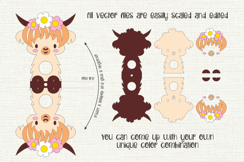 highland-cow-lollipop-holder-paper-craft-template