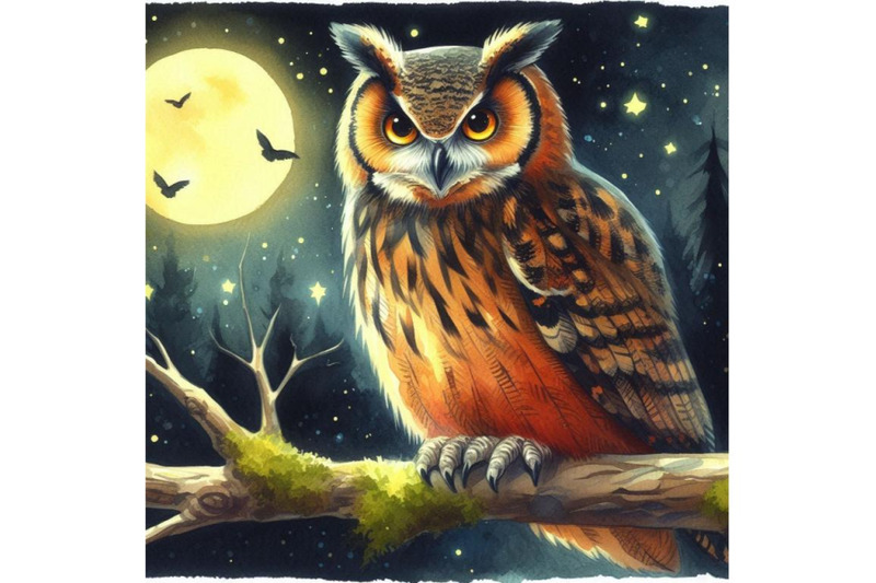 bundle-of-owl-bird-sitting-on-branch-at-night