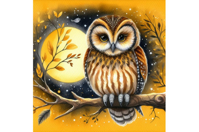 bundle-of-owl-bird-sitting-on-branch-at-night