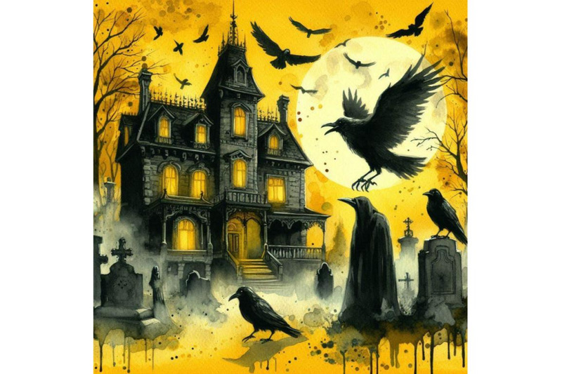 bundle-of-haunted-house-with-crows-and-horror-scene