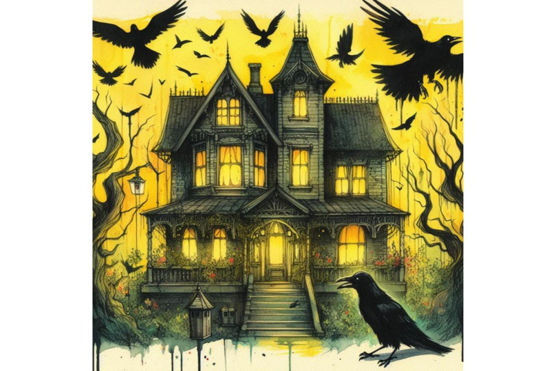 bundle-of-haunted-house-with-crows-and-horror-scene