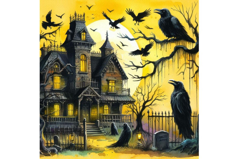 bundle-of-haunted-house-with-crows-and-horror-scene