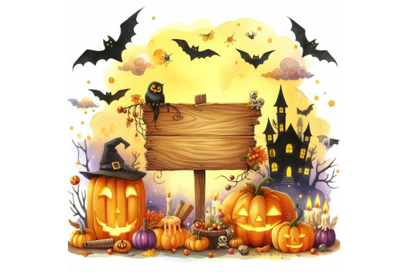 bundle-of-halloween-background-with-wooden-sign