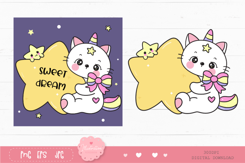 cute-cat-cartoon-hug-star-kawaii-clipart-fairytale-kitten