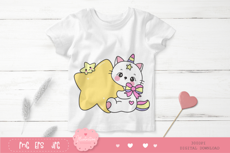 cute-cat-cartoon-hug-star-kawaii-clipart-fairytale-kitten