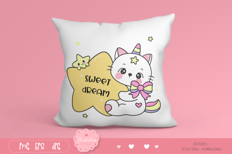 cute-cat-cartoon-hug-star-kawaii-clipart-fairytale-kitten