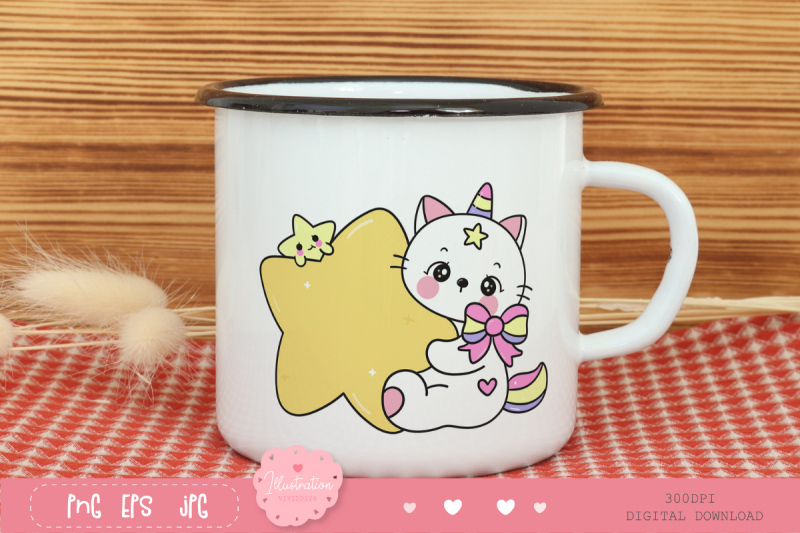 cute-cat-cartoon-hug-star-kawaii-clipart-fairytale-kitten