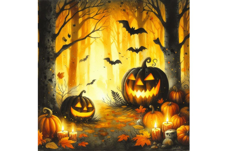 bundle-of-halloween-pumpkin-in-spooky-autumn-forest