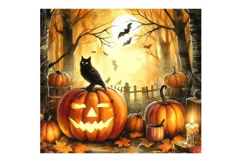 bundle-of-halloween-pumpkin-in-spooky-autumn-forest