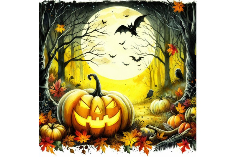 bundle-of-halloween-pumpkin-in-spooky-autumn-forest