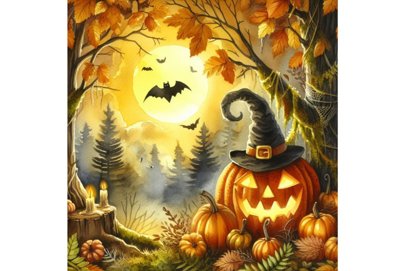 bundle-of-halloween-pumpkin-in-spooky-autumn-forest