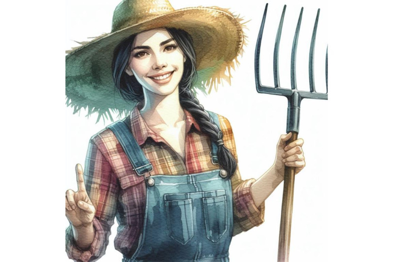 bundle-of-a-farmer-with-a-pitch-fork-waving-and-smiling