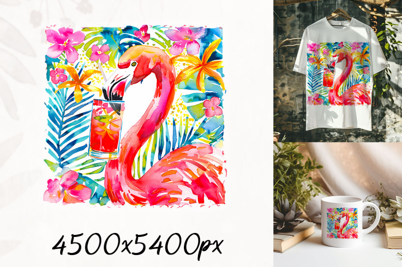 colorful-flamingo-in-tropical-foliage