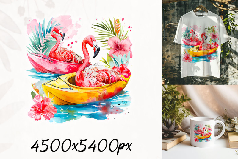 flamingos-relaxing-in-tropical-boat