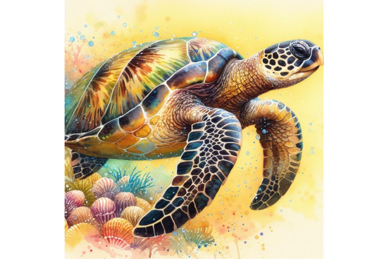 bundle-of-big-sea-turtle-watercolor-painting