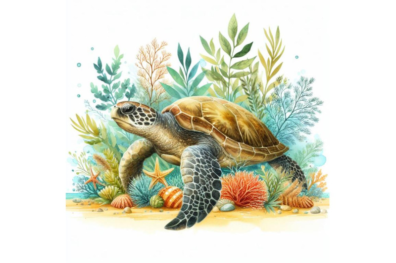 bundle-of-big-sea-turtle-watercolor-painting