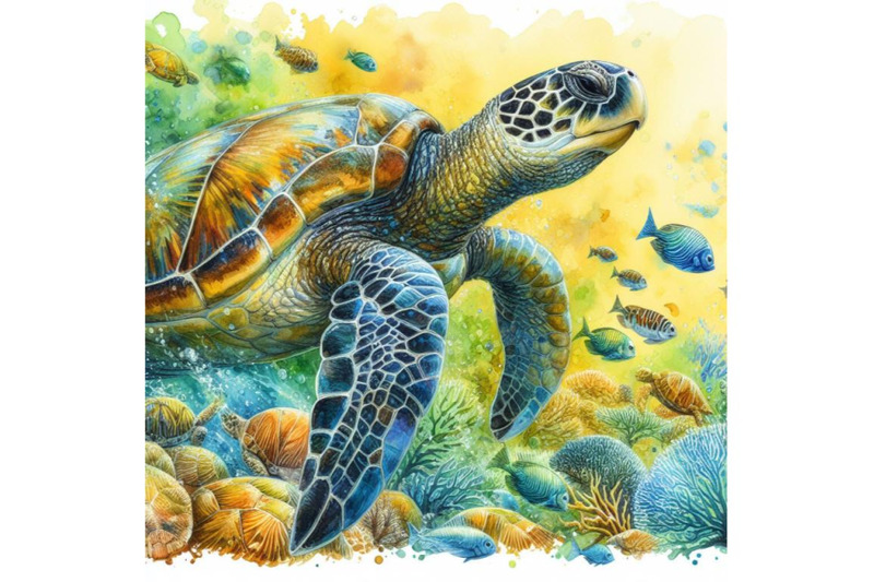 bundle-of-big-sea-turtle-watercolor-painting