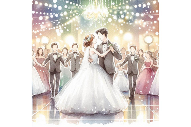 a-set-of-cartoon-bride-and-groom-first-dance-wedding