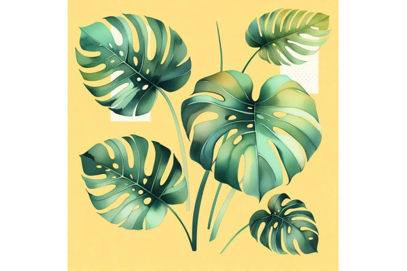 bundle-of-tropical-monstera-leaves-in-a-minimalist-style